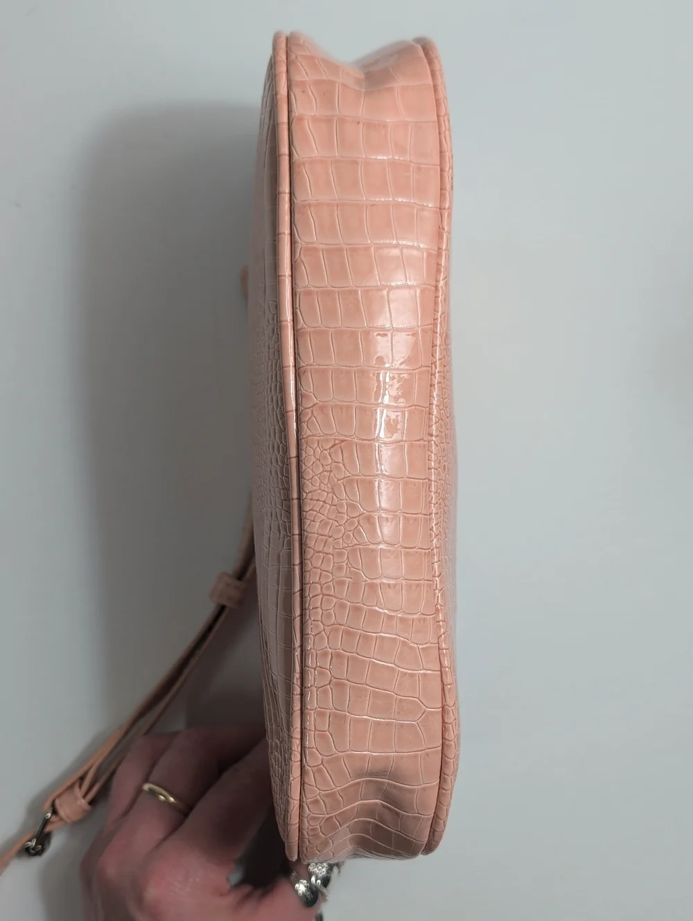 Light Pink Croc-Embossed Baguette Shoulder Bag Crossbody